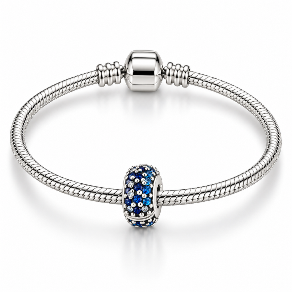 Charm Separador Piedras Azules   Plata Ley .925